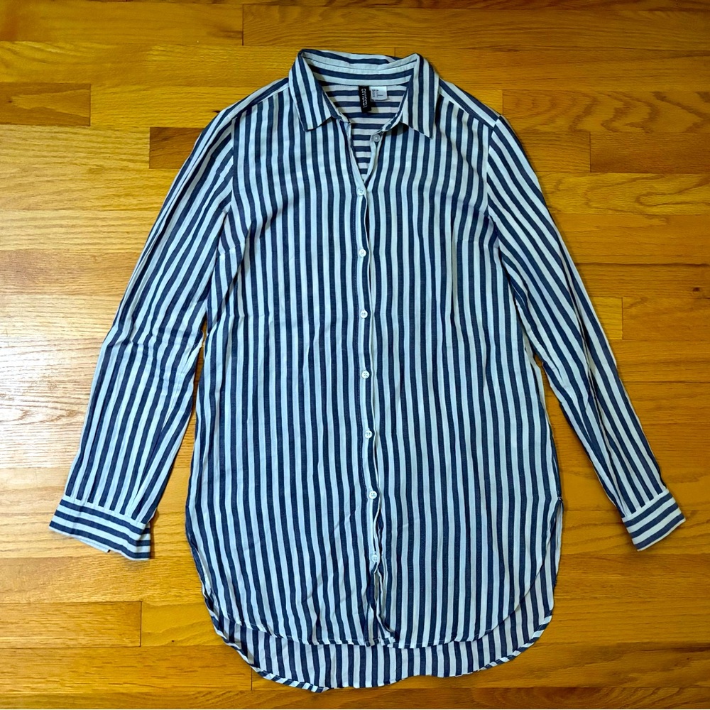H&M Navy and White Striped Shirt
